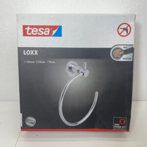 Tesa Loxx Bathroom Towel Ring - high gloss chromed metal, adhesive mounting technology, 210mm x 185mm x 76mm