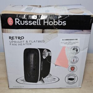 Russell Hobbs 1800W/1.8KW Electric Heater, Retro Horizontal/Vertical Fan Heater in Black with Adjustable Thermostat, 2 Heat Settings, 20m² Room Size