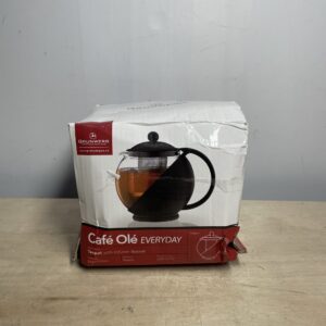 Café Ole CMP-07TP Everyday Round Tea Pot Infuser - Glass Teapot Loose Leaf 700 ml/24 oz, Black