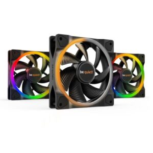 Be Quiet! (BL076) Light Wings 12cm PWM ARGB Case Fans (3 Pack), Rifle Bearing, 18 LEDs, Front & Rear Lighting, Up to 1700 RPM, ARGB Hub included