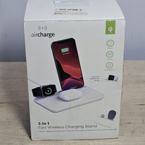 Aircharge Official Qi Certified 3 in 1 Wireless Charging Station. Fast Wireless Charging Stand Compatible with iPhone, Airpods, Apple Watch and more.