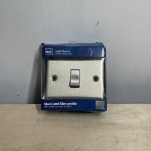 BG Electrical Single Wall Light Switch, 2 Way, Raised and Slim Profile, Round Edges, Nexus Metal, Brushed Steel, 20A, 16AX, NBS12