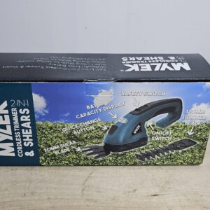 (no charger) MYLEK Cordless Hedge Trimmer, Grass Shears with 2 Blades and Blade Guards Handheld for Topiary Bush Shrubs, Edging Garden Grass Lawn, Quick Change Button, Safety Switch & Battery Capacity Display