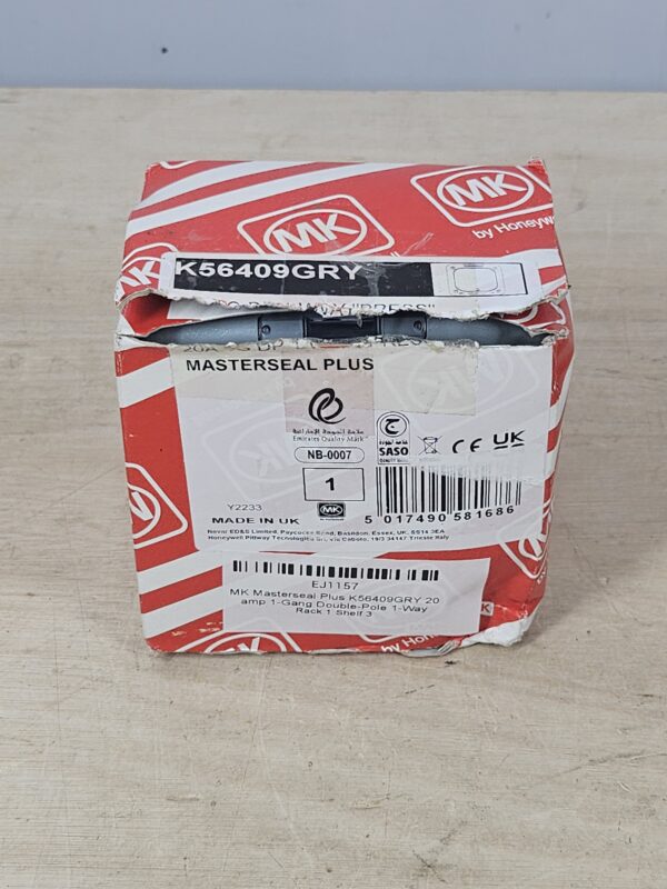 MK Masterseal Plus K56409GRY 20 amp 1-Gang Double-Pole 1-Way (Press Switch)