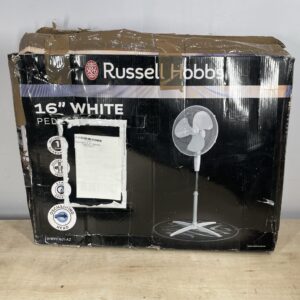 Russell Hobbs 16" Inch, Lightweight, Pedestal Fan, 3 Speeds, Wide-Angled Oscillation, Powerful Airflow, Adjustable Height, White - RHPPF1621