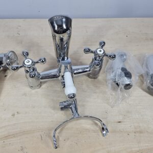 Victorian Bath Taps with Shower,Luckyhome Traditional 1/4 Turn Dual Lever Bathroom Tub Tap Mixer,Chrome