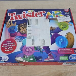 Hasbro Gaming Twister Air Party Game Includes 4 Twister Air Wrist Bands, 4 Twister Air Ankle Bands, Device Stand with clip, base, and post, and Game Rules For Ages 8+ Years