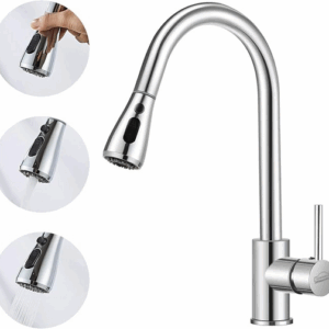 Kitchen Tap Pull Down Sprayer Hot Cold Water Swivel Sink Mixer Spout Faucet Single Handle Easy Fit Stand UK Fitting Solid Brass Chrome Finish F006
