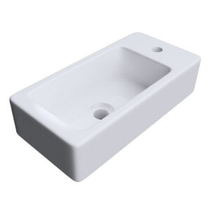 Durovin Bathrooms Mini Ceramic Basin | Wall Hung Mount | Rectangular Cloakroom Wash Sink | Small Bathroom Sink | One Right Hand Tap Hole
