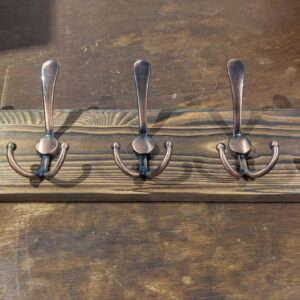 SKOLOO Coat Rack Wall Mounted - Wooden, Heavy Duty, Rustic Coat Hooks for Wall, Wall Coat Rack with 5 Triple Hooks for Hanging Clothes, Jacket, Hat(Brown & Retro Red)