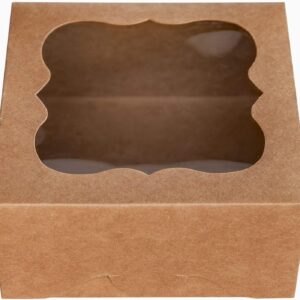 6"x6"x3" Brown Bakery Boxes with PVC Window Pack of 15 for Pie and Cookies Boxes Small Natural Craft Paper Box 6x6x3inch  (Brown,15)