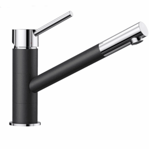 BLANCO KANO – Two-coloured Single-lever Kitchen Mixer Tap – with 360° Swivel Range – Chrome / Grey – 525028 [Energy Class B]