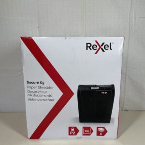 Rexel S5 Strip Cut Paper Shredder for Home Light Use, Shreds 5 sheets, 10 Litre Removable Bin, Security Level P2, Shreds Staples & Paper Clips, Quiet, Compact- Black