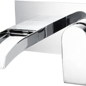 Wall Mounted Waterfall Mixer Filler Tap Chrome Bathroom Wall Mount Tub Tap Bathtub Faucet Modern 1/4 Turn Single Lever Silver Monobloc Mono