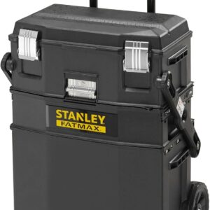 STANLEY FATMAX Cantilever Rolling Toolbox Trolley, 4 Level Workstation with Portable Tote Tray for Tools and Small Parts, 1-94-210 , Black