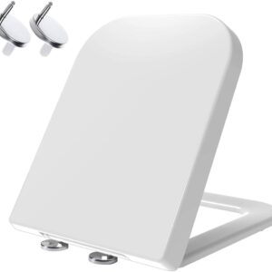 Mass Dynamic Square Toilet Seat Features Soft-Close, One-Button Quick Release for Hassle-Free Cleaning, Top Fixing Adjustable Hinges, and A Standard 460mm x 360mm Size. Sleek Practical Design