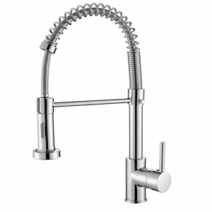 Cobbe Kitchen Sink Mixer Tap, Spring Faucet with Pull Down Sprayer, 2 Spray Modes High Arc Single Handle Lever Kitchen Tap (Chrome)