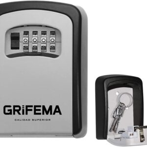GRIFEMA GA1003 Key Safe Wall Mounted, Large Capacity Key Lock Box Outdoor,Waterproof Key Safe Box with 4 Digit Combination, Key Lock Cabinet for Spare House Keys, With Slide Cover, Gray, Medium Size