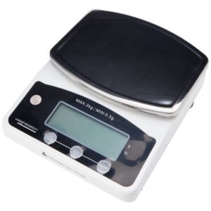 Vogue Electronic Kitchen Scales 3 kg, White - Small Electronic Scales with Stainless Steel Platform, Graduation: 0.5 grams/0.025 oz, Large Digital Display, Weigh in lb/kg, Mains & Battery, F201