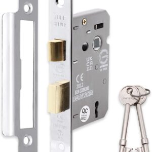 Infinity Decor Fire Rated Polished Nickel 3 Lever Mortice Sash Lock CE Approved Key Security Door Latch 65mm for Internal and External Doors