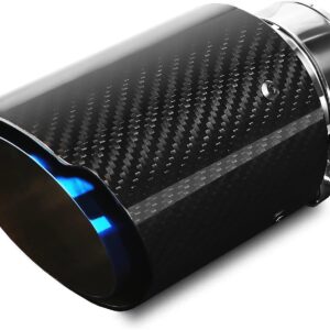 Exhaust Tips Muffler Stainless Steel and Glossy Carbon Fiber Car Exhaust Tail End Pipe, Inlet 63mm(2.5") Outlet 89mm(3.5")