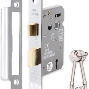 TUFF 3 Lever Polished Chrome Mortice Sashlock 65mm, Door Lock with Key for Internal and External Doors, Reversible Catch, CE Approved and Fire Rated Protection - Infinity Decor®
