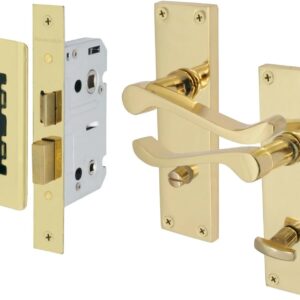Locks and Screws Victorian Scroll Polished Brass Bathroom Door Handles & 64mm Bathroom Lock Set Polished Brass Finish