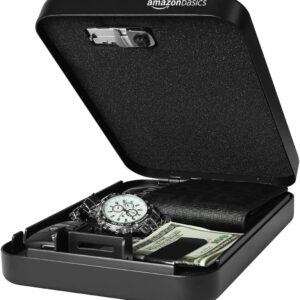 AmazonBasics Portable Security Lock Box Safe with Combination Lock for Documents and Jewelry, XXL, Black