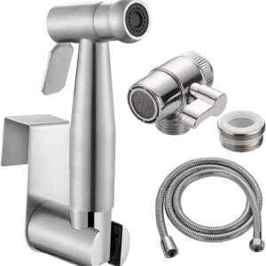 Home Handheld Bidet Baby Toilet Set with Faucet Spray - Hose and Fitting, Perfect for Washing Hair or Wash Basin (Silver)