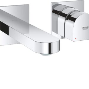 GROHE Plus 2-Hole Basin Mixer Tap - Wall-Mounted, M-Size Water-Saving Tap in Chrome Finish 29303003 (without flush-mounted installation body)