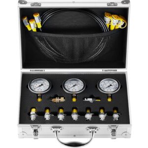 VEVOR Hydraulic Pressure Test Kit, 250/400/600bar, 3 Gauges 11 Test Couplings 3 Test Hoses, Excavator Hydraulic Test Gauge Set with Portable Carrying Case for Excavator Tractors Construction Machinery