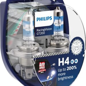 Philips Racing Vision GT200 H4 Car Headlight Bulb +200 Percent, Set of 2