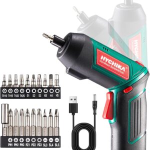 HYCHIKA Electric Screwdriver, 6N.m and 2000mAh 3.6V Cordless Screwdriver with 20 Accessories, Work Light, Charging Cable and Magnetic Chuck