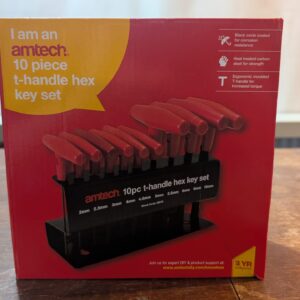 Amtech I9070 T-Handle Hex Key Set, Sizes 2, 2.5, 3, 4, 4.5, 5, 5.5, 6, 8 and 10mm, 10pcs Corrosion Resistance Carbon Steel Hex Keys