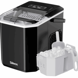 Silonn Ice Maker Countertop, Portable Ice Machine with Carry Handle, Self-Cleaning Ice Cube Makers with Basket and Scoop, 26lbs in 24h, 9 Ice Cubes Ready in 6 Mins, Ideal for Home, Kitchen and Camping