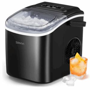 Silonn Countertop Ice Maker Machine, 9 Cubes Ready in 6 Mins, 12 KG in 24Hrs, Self-Cleaning Ice Machine with Ice Scoop and Basket, 2 Sizes of Bullet Ice for Home Kitchen Office Bar Party