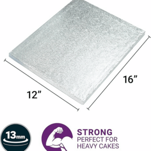Culpitt 16" x 12" Cake Board, Oblong Cake Drum, Rectangular, 0.5 Inch (13mm) Thick, Pack of 5 Boards For Tray Bakes, Cakes, And Cupcake Displays | Silver