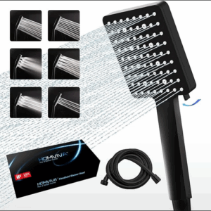 HOMVIVA® High Pressure Shower Head and Hose Set 1.8M, Universal Large Power Handheld Shower Head for Bath with 6 Spray Modes for Low Water Pressure (Matte Black)
