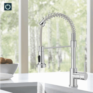 FORIOUS Kitchen Tap, Spring Kitchen Sink Mixer Taps, Commercial Faucet Single Handle Lever, High Arc Swivel 360 with 2 Spray Mode, Polished Chrome