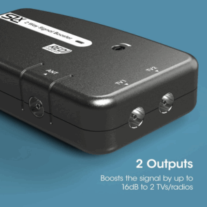 SLx TV Signal Booster Aerial Amplifier, 2 Way Signal Distribution Amplifier with Coax Connections, 4G & 5G Filtering, Indoor TV Aerial, HD & 4K TV/FM/DAB & Freeview, Variable Gain Control