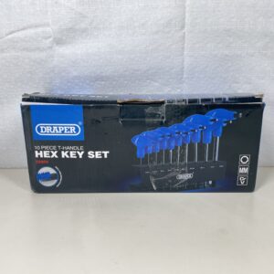 Draper 10 Piece T-Handle Allen Key Set | Metric Long Pattern Hand Tools | Hex Key Wrench Kit | Long Arm Hexagonal Chrome Vanadium Steel Kit | Steel Wall Mounting Stand| 33869