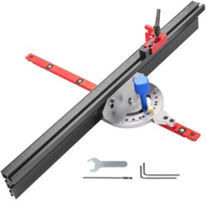 VEVOR Miter Gauge, 18" Table Saw Miter Gauge, Precision Miter Saw Fence w/Laser Marking Scale, Aluminum Table Saw Sled w/ 60 Degree Angled Ends for Max. Stock Support and a Repetitive Cut Flip Stop