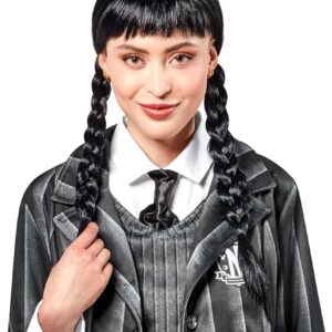Rubies 2000154NS000 Tv Show Wednesday Costume Wig Addams Adult Fancy Dress, Women, As Shown, One Size Halloween Halloween