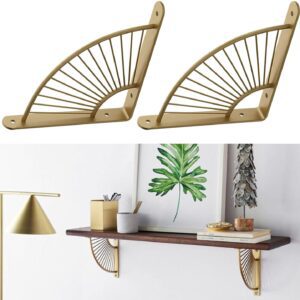 LMYDIDO 2PCS Shelf Brackets, Gold/Black Metal Craft Sector Shelf Brackets, Heavy Duty Home Decoration Storage Shelf Support with Screws (25cm, Gold)