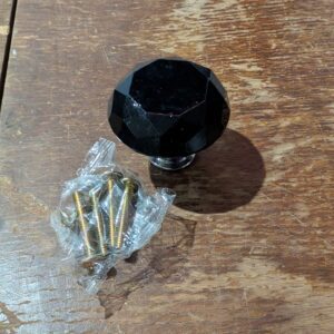 CZC HOME 25pcs 40mm Crystal Glass Door Drawer Knobs Diamond Cut Drawer Handles with 3 Sizes Screws for Cupboard Cabinet Wardrobe Home Decorating, Black