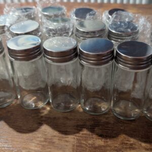 18 Empty Glass Spice Jars with 36 DIY Labels for Counter Top, Silver