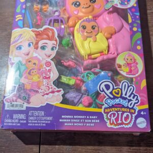 Polly Pocket Dolls & Playset with Pets & 13 Accessories, 2-in-1 Momma Monkey & Baby Wearable Purse & Animal Toy