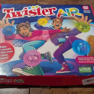 Hasbro Gaming Twister Air Party Game Includes 4 Twister Air Wrist Bands, 4 Twister Air Ankle Bands, Device Stand with clip, base, and post, and Game Rules For Ages 8+ Years
