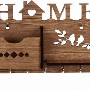 ("E" broken) Sehaz Artworks Key Holder for Wall Decorative | Key Hooks for Wall Mounted Key Storage | Key Rack | Key Hangers | Wall Key Holders for Home (7 Hooks, Brown)