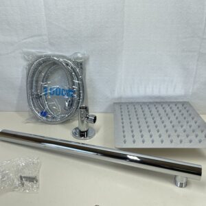 8 inch Square Rainfall Shower Head Stainless Steel Ultra Thin Powerful High Pressure Top Spray Bathroom Shower Heads & Extension Arm & Bottom Entry Hose